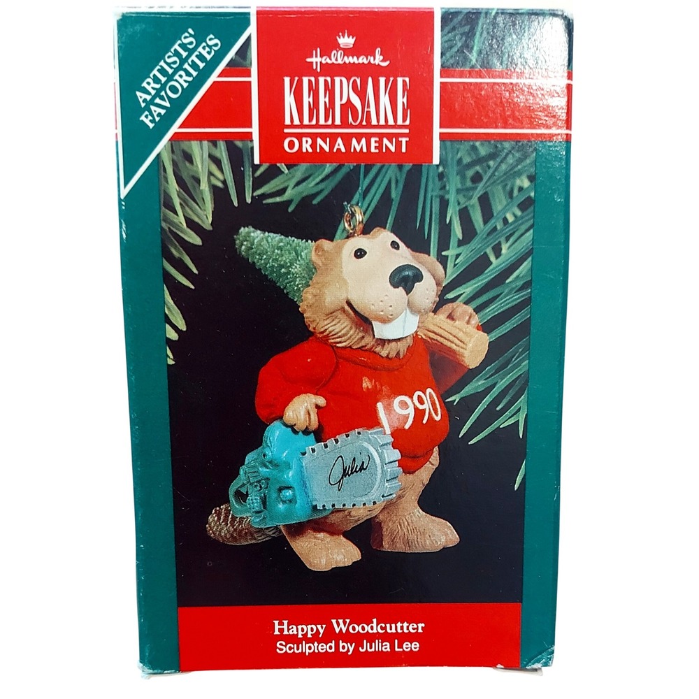 Vintage 1990 Hallmark Keepsake Ornament Happy Woodcutter Beaver Julia Lee Boxed